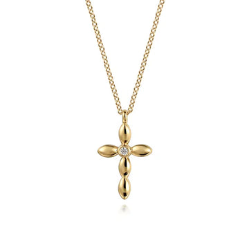 GABRIEL & CO- 14K Yellow Gold Diamond Cross Necklace D.02TW
